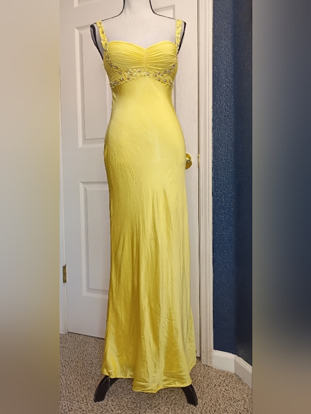 Adrianna Papell Yellow Beaded Empire Maxi Dress